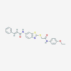 molecular formula C26H23N3O3S2 B314264 N-(2-{[2-(4-ethoxyanilino)-2-oxoethyl]sulfanyl}-1,3-benzothiazol-6-yl)-3-phenylacrylamide 