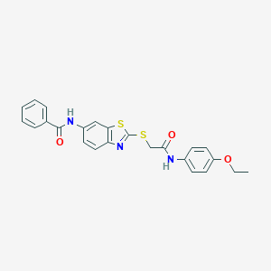 molecular formula C24H21N3O3S2 B314265 N-(2-{[2-(4-ethoxyanilino)-2-oxoethyl]sulfanyl}-1,3-benzothiazol-6-yl)benzamide 