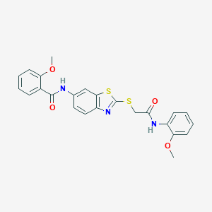 molecular formula C24H21N3O4S2 B314269 2-methoxy-N-(2-{[2-(2-methoxyanilino)-2-oxoethyl]sulfanyl}-1,3-benzothiazol-6-yl)benzamide 