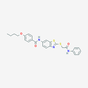 molecular formula C26H25N3O3S2 B314271 N-{2-[(2-anilino-2-oxoethyl)sulfanyl]-1,3-benzothiazol-6-yl}-4-butoxybenzamide 