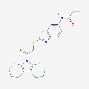 molecular formula C24H27N3O2S2 B314272 N-(2-{[2-(1,2,3,4,5,6,7,8-octahydro-9H-carbazol-9-yl)-2-oxoethyl]sulfanyl}-1,3-benzothiazol-6-yl)propanamide 
