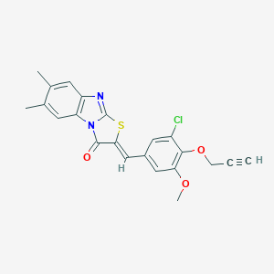 molecular formula C22H17ClN2O3S B314276 (2Z)-2-[3-chloro-5-methoxy-4-(prop-2-yn-1-yloxy)benzylidene]-6,7-dimethyl[1,3]thiazolo[3,2-a]benzimidazol-3(2H)-one 