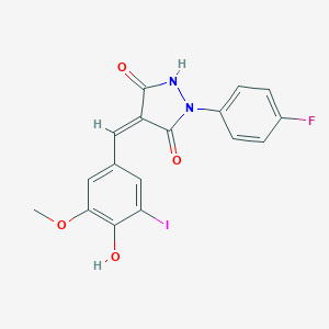 molecular formula C17H12FIN2O4 B314278 (4Z)-1-(4-fluorophenyl)-4-(4-hydroxy-3-iodo-5-methoxybenzylidene)pyrazolidine-3,5-dione 