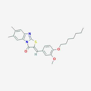 molecular formula C26H30N2O3S B314280 2-[4-(heptyloxy)-3-methoxybenzylidene]-6,7-dimethyl[1,3]thiazolo[3,2-a]benzimidazol-3(2H)-one 