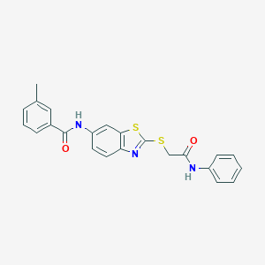 molecular formula C23H19N3O2S2 B314286 N-{2-[(2-anilino-2-oxoethyl)sulfanyl]-1,3-benzothiazol-6-yl}-3-methylbenzamide 