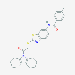 molecular formula C29H29N3O2S2 B314288 4-methyl-N-(2-{[2-(1,2,3,4,5,6,7,8-octahydro-9H-carbazol-9-yl)-2-oxoethyl]sulfanyl}-1,3-benzothiazol-6-yl)benzamide 