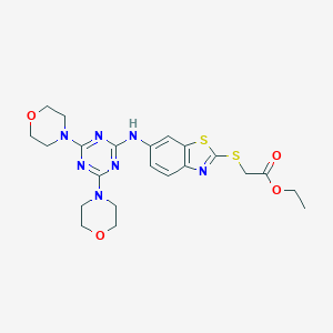molecular formula C22H27N7O4S2 B314291 Ethyl ({6-[(4,6-dimorpholin-4-yl-1,3,5-triazin-2-yl)amino]-1,3-benzothiazol-2-yl}sulfanyl)acetate 