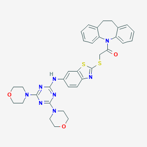 molecular formula C34H34N8O3S2 B314292 1-(10,11-dihydro-5H-dibenzo[b,f]azepin-5-yl)-2-[(6-{[4,6-di(morpholin-4-yl)-1,3,5-triazin-2-yl]amino}-1,3-benzothiazol-2-yl)sulfanyl]ethanone 