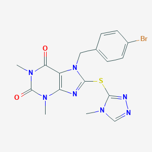 molecular formula C17H16BrN7O2S B314304 7-(4-bromobenzyl)-1,3-dimethyl-8-[(4-methyl-4H-1,2,4-triazol-3-yl)sulfanyl]-3,7-dihydro-1H-purine-2,6-dione 