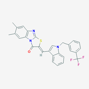 molecular formula C28H20F3N3OS B314310 6,7-dimethyl-2-({1-[3-(trifluoromethyl)benzyl]-1H-indol-3-yl}methylene)[1,3]thiazolo[3,2-a]benzimidazol-3(2H)-one 
