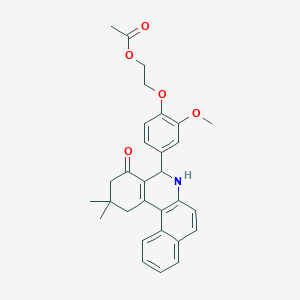 molecular formula C30H31NO5 B314311 2-[4-(2,2-Dimethyl-4-oxo-1,2,3,4,5,6-hexahydrobenzo[a]phenanthridin-5-yl)-2-methoxyphenoxy]ethyl acetate 