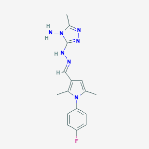 molecular formula C16H18FN7 B314312 1-(4-fluorophenyl)-2,5-dimethyl-1H-pyrrole-3-carbaldehyde (4-amino-5-methyl-4H-1,2,4-triazol-3-yl)hydrazone 