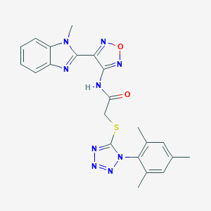 molecular formula C22H21N9O2S B314315 2-[(1-mesityl-1H-tetraazol-5-yl)sulfanyl]-N-[4-(1-methyl-1H-benzimidazol-2-yl)-1,2,5-oxadiazol-3-yl]acetamide 