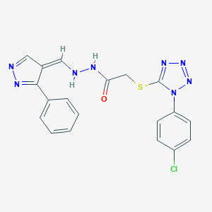 molecular formula C19H15ClN8OS B314319 2-[1-(4-chlorophenyl)tetrazol-5-yl]sulfanyl-N'-[(Z)-(3-phenylpyrazol-4-ylidene)methyl]acetohydrazide 