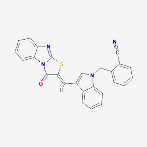 molecular formula C26H16N4OS B314322 2-({3-[(3-oxo[1,3]thiazolo[3,2-a]benzimidazol-2(3H)-ylidene)methyl]-1H-indol-1-yl}methyl)benzonitrile 