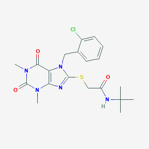 molecular formula C20H24ClN5O3S B314332 N-tert-butyl-2-{[7-(2-chlorobenzyl)-1,3-dimethyl-2,6-dioxo-2,3,6,7-tetrahydro-1H-purin-8-yl]sulfanyl}acetamide 