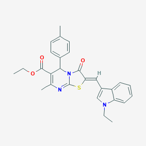molecular formula C28H27N3O3S B314333 ethyl (2Z)-2-[(1-ethyl-1H-indol-3-yl)methylidene]-7-methyl-5-(4-methylphenyl)-3-oxo-2,3-dihydro-5H-[1,3]thiazolo[3,2-a]pyrimidine-6-carboxylate 