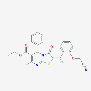 molecular formula C26H23N3O4S B314334 ethyl 2-[2-(cyanomethoxy)benzylidene]-7-methyl-5-(4-methylphenyl)-3-oxo-2,3-dihydro-5H-[1,3]thiazolo[3,2-a]pyrimidine-6-carboxylate 