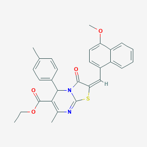 molecular formula C29H26N2O4S B314335 ethyl 2-[(4-methoxy-1-naphthyl)methylene]-7-methyl-5-(4-methylphenyl)-3-oxo-2,3-dihydro-5H-[1,3]thiazolo[3,2-a]pyrimidine-6-carboxylate 