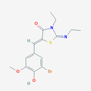 molecular formula C15H17BrN2O3S B314339 5-(3-Bromo-4-hydroxy-5-methoxybenzylidene)-3-ethyl-2-(ethylimino)-1,3-thiazolidin-4-one 