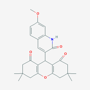 molecular formula C27H29NO5 B314343 9-(7-methoxy-2-oxo-1,2-dihydro-3-quinolinyl)-3,3,6,6-tetramethyl-3,4,5,6,7,9-hexahydro-1H-xanthene-1,8(2H)-dione 