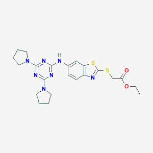 molecular formula C22H27N7O2S2 B314347 Ethyl 2-(6-(4,6-di(pyrrolidin-1-yl)-1,3,5-triazin-2-ylamino)benzo[d]thiazol-2-ylthio)acetate 