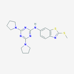 molecular formula C19H23N7S2 B314348 N-[4,6-di(1-pyrrolidinyl)-1,3,5-triazin-2-yl]-2-(methylsulfanyl)-1,3-benzothiazol-6-amine 