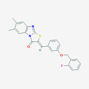 molecular formula C25H19FN2O2S B314354 2-{3-[(2-fluorobenzyl)oxy]benzylidene}-6,7-dimethyl[1,3]thiazolo[3,2-a]benzimidazol-3(2H)-one 