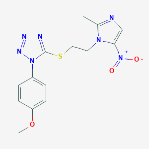 molecular formula C14H15N7O3S B314369 1-(4-methoxyphenyl)-5-{[2-(2-methyl-5-nitro-1H-imidazol-1-yl)ethyl]sulfanyl}-1H-tetrazole 