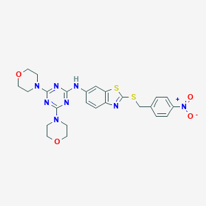 molecular formula C25H26N8O4S2 B314370 6-[(4,6-Dimorpholin-4-yl-1,3,5-triazin-2-yl)amino]-2-({4-nitrobenzyl}sulfanyl)-1,3-benzothiazole 