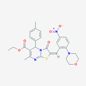 molecular formula C28H28N4O6S B314371 ethyl 2-[5-nitro-2-(4-morpholinyl)benzylidene]-7-methyl-5-(4-methylphenyl)-3-oxo-2,3-dihydro-5H-[1,3]thiazolo[3,2-a]pyrimidine-6-carboxylate 