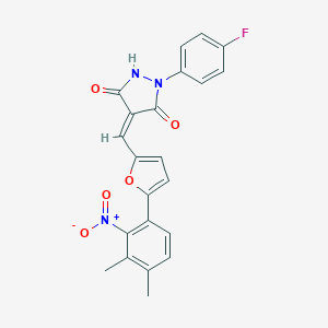 molecular formula C22H16FN3O5 B314372 1-(4-Fluorophenyl)-4-[(5-{2-nitro-3,4-dimethylphenyl}-2-furyl)methylene]-3,5-pyrazolidinedione 