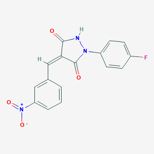molecular formula C16H10FN3O4 B314374 1-(4-Fluorophenyl)-4-{3-nitrobenzylidene}-3,5-pyrazolidinedione 