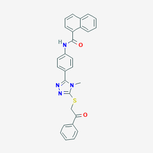 molecular formula C28H22N4O2S B314377 N-(4-{4-methyl-5-[(2-oxo-2-phenylethyl)sulfanyl]-4H-1,2,4-triazol-3-yl}phenyl)-1-naphthamide 