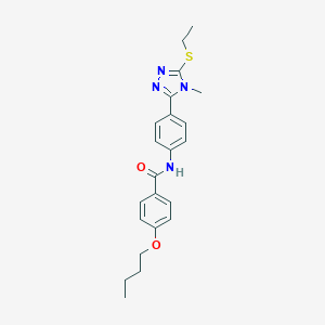 molecular formula C22H26N4O2S B314387 4-butoxy-N-{4-[5-(ethylsulfanyl)-4-methyl-4H-1,2,4-triazol-3-yl]phenyl}benzamide 