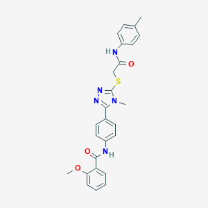 molecular formula C26H25N5O3S B314388 2-methoxy-N-[4-(4-methyl-5-{[2-oxo-2-(4-toluidino)ethyl]sulfanyl}-4H-1,2,4-triazol-3-yl)phenyl]benzamide 