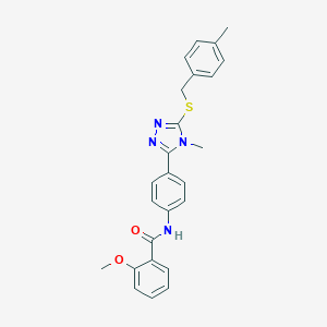 molecular formula C25H24N4O2S B314390 2-methoxy-N-(4-{4-methyl-5-[(4-methylbenzyl)sulfanyl]-4H-1,2,4-triazol-3-yl}phenyl)benzamide 