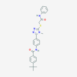 molecular formula C28H29N5O2S B314391 N-(4-{5-[(2-anilino-2-oxoethyl)sulfanyl]-4-methyl-4H-1,2,4-triazol-3-yl}phenyl)-4-tert-butylbenzamide 