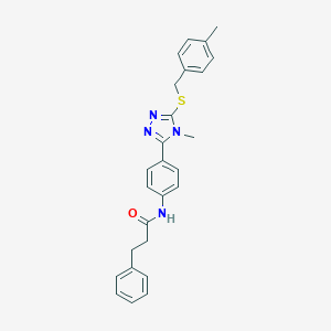 molecular formula C26H26N4OS B314401 N-[4-[4-methyl-5-[(4-methylphenyl)methylsulfanyl]-1,2,4-triazol-3-yl]phenyl]-3-phenylpropanamide 