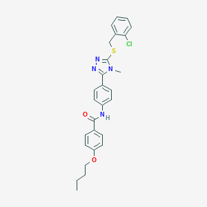 molecular formula C27H27ClN4O2S B314406 4-butoxy-N-[4-[5-[(2-chlorophenyl)methylsulfanyl]-4-methyl-1,2,4-triazol-3-yl]phenyl]benzamide 