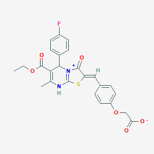 molecular formula C25H21FN2O6S B314414 2-[4-[(Z)-[6-ethoxycarbonyl-5-(4-fluorophenyl)-7-methyl-3-oxo-5,8-dihydro-[1,3]thiazolo[3,2-a]pyrimidin-4-ium-2-ylidene]methyl]phenoxy]acetate 