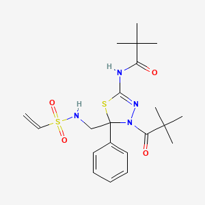 molecular formula C21H30N4O4S2 B3144189 N-(5-phenyl-4-pivaloyl-5-(vinylsulfonamidomethyl)-4,5-dihydro-1,3,4-thiadiazol-2-yl)pivalamide CAS No. 546111-92-6