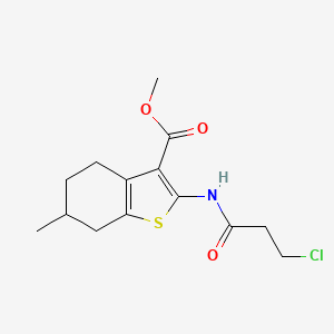 molecular formula C14H18ClNO3S B3144306 Methyl 2-[(3-chloropropanoyl)amino]-6-methyl-4,5,6,7-tetrahydro-1-benzothiophene-3-carboxylate CAS No. 549497-37-2