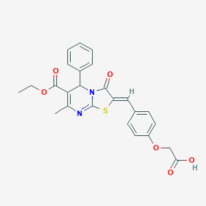 molecular formula C25H22N2O6S B314439 {4-[(6-(ethoxycarbonyl)-7-methyl-3-oxo-5-phenyl-5H-[1,3]thiazolo[3,2-a]pyrimidin-2(3H)-ylidene)methyl]phenoxy}acetic acid 