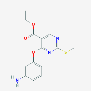 molecular formula C14H15N3O3S B3144411 Ethyl 4-(3-aminophenoxy)-2-(methylsulfanyl)-5-pyrimidinecarboxylate CAS No. 551920-92-4