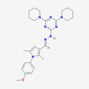molecular formula C27H36N8O B314442 1-(4-methoxyphenyl)-2,5-dimethyl-1H-pyrrole-3-carbaldehyde [4,6-di(1-piperidinyl)-1,3,5-triazin-2-yl]hydrazone 