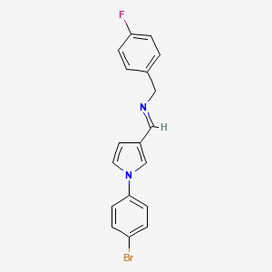 molecular formula C18H14BrFN2 B3144435 N-{(E)-[1-(4-bromophenyl)-1H-pyrrol-3-yl]methylidene}(4-fluorophenyl)methanamine CAS No. 551930-64-4