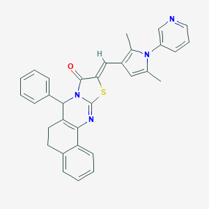 molecular formula C32H26N4OS B314445 (14Z)-14-[(2,5-dimethyl-1-pyridin-3-ylpyrrol-3-yl)methylidene]-11-phenyl-15-thia-12,17-diazatetracyclo[8.7.0.02,7.012,16]heptadeca-1(10),2,4,6,16-pentaen-13-one 
