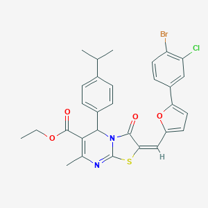 molecular formula C30H26BrClN2O4S B314450 ethyl 2-{[5-(4-bromo-3-chlorophenyl)-2-furyl]methylene}-5-(4-isopropylphenyl)-7-methyl-3-oxo-2,3-dihydro-5H-[1,3]thiazolo[3,2-a]pyrimidine-6-carboxylate 