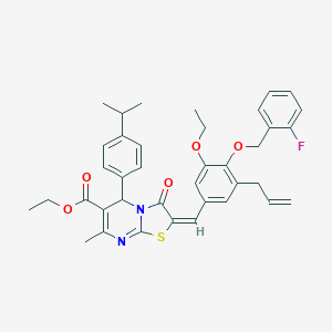 molecular formula C38H39FN2O5S B314453 ethyl 2-{3-allyl-5-ethoxy-4-[(2-fluorobenzyl)oxy]benzylidene}-5-(4-isopropylphenyl)-7-methyl-3-oxo-2,3-dihydro-5H-[1,3]thiazolo[3,2-a]pyrimidine-6-carboxylate 